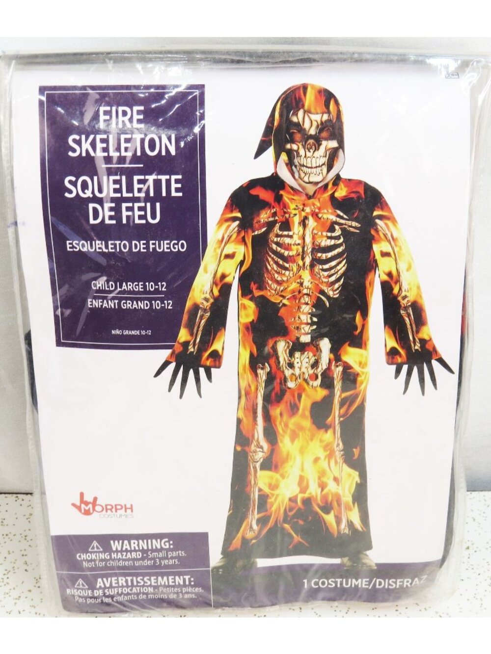 🔥💀 Morph Costumes Fire Skeleton Halloween Costume – Child Large 10–12 💀🔥